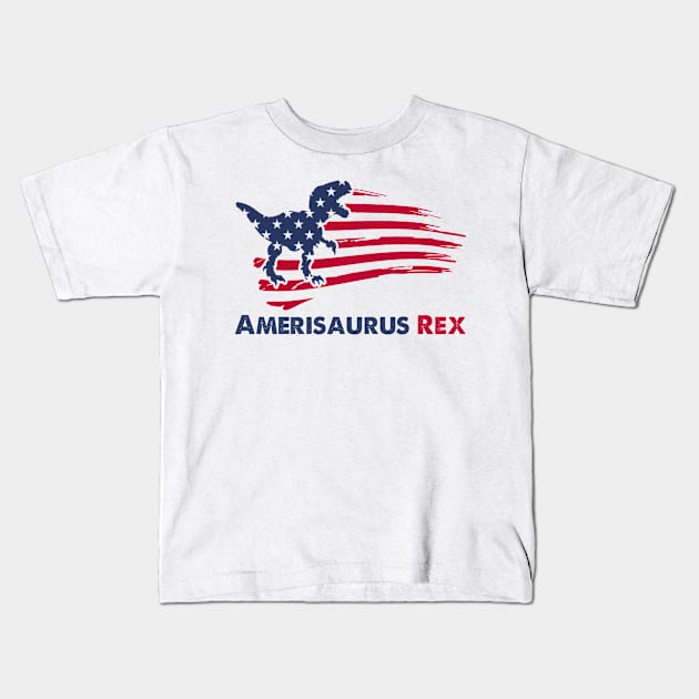 4th Of July Dinosaur Amerisaurus T Rex USA American Flag Kids T-Shirt by Studio Hues